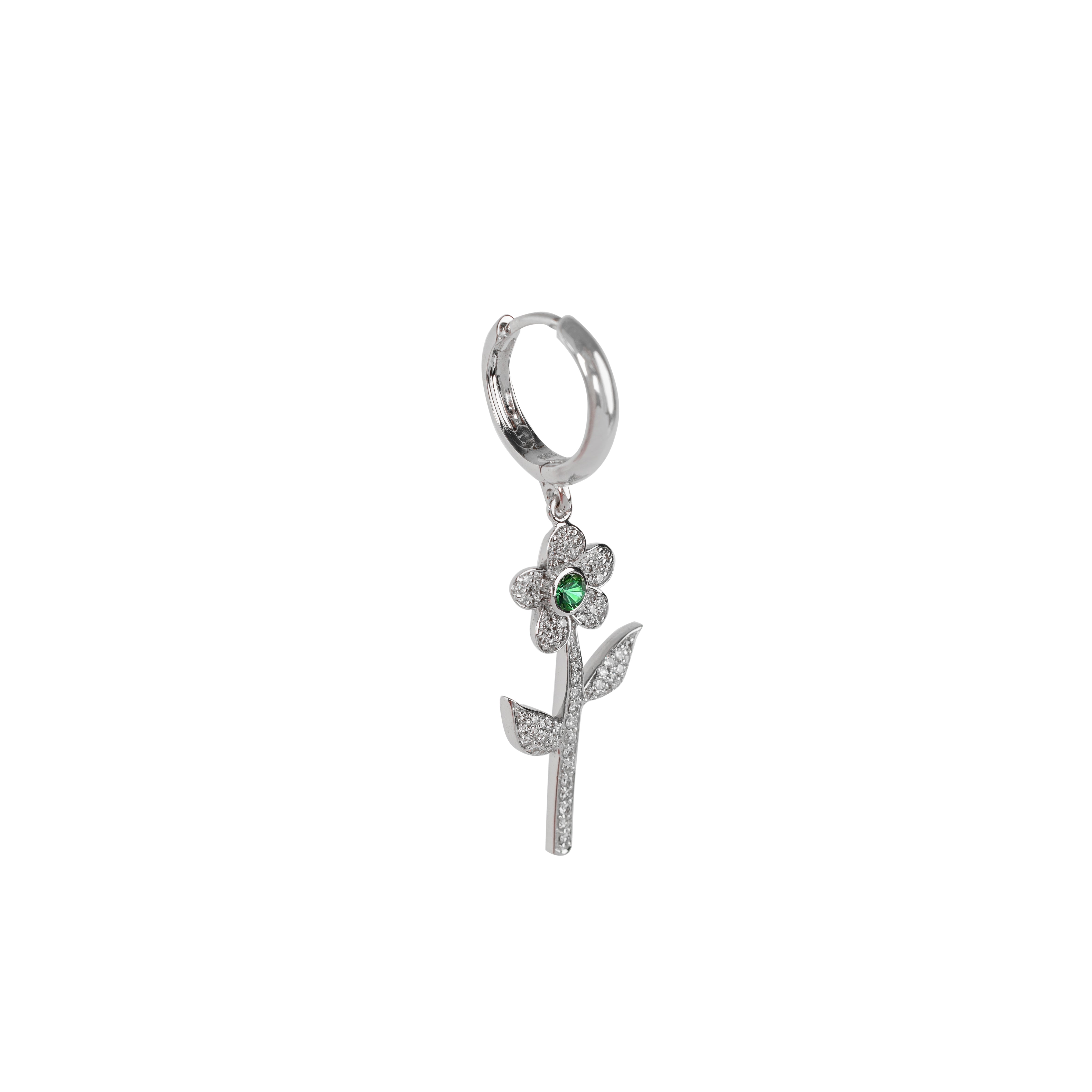 Single Diamond Flower Earring in White Gold