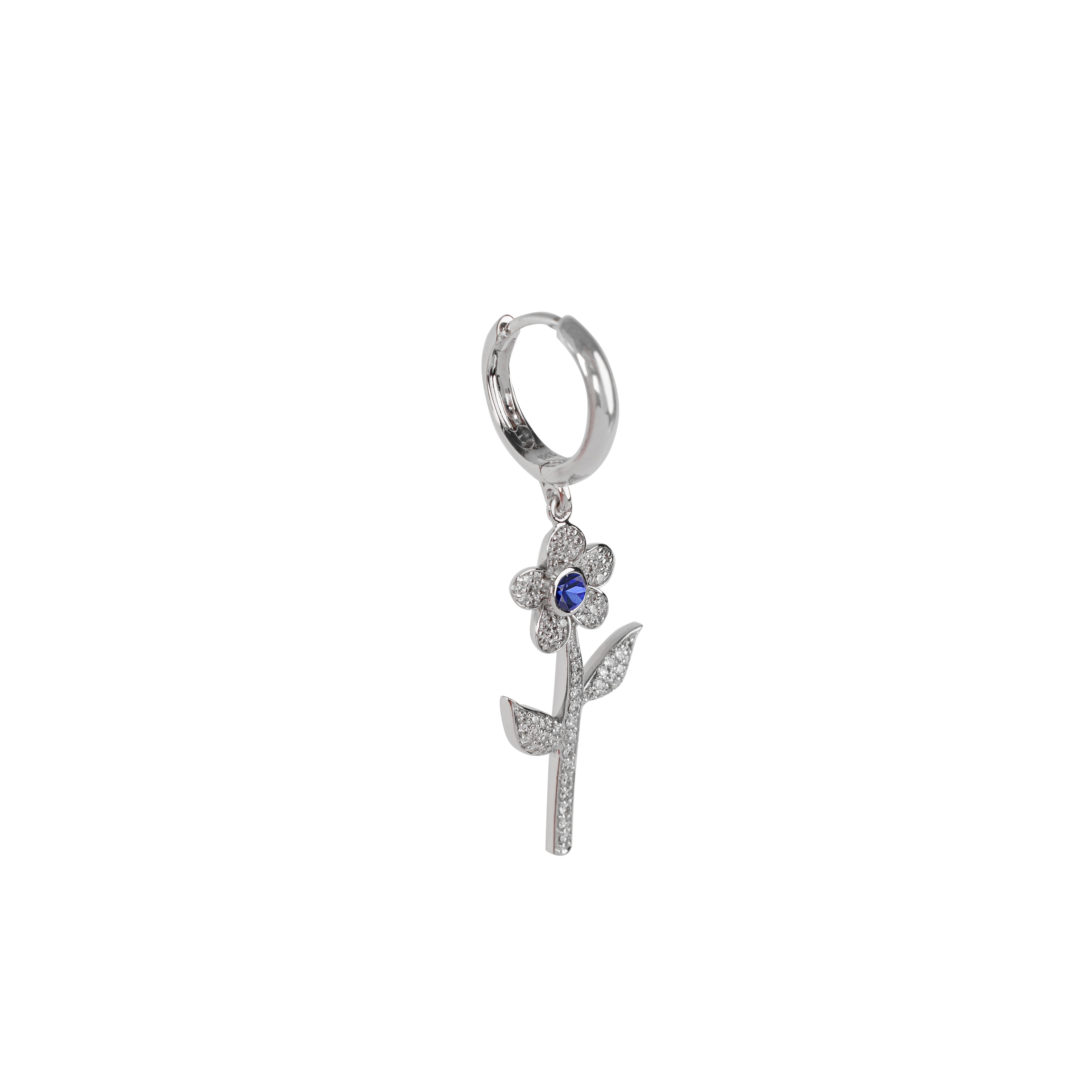 Single Diamond Flower Earring in White Gold