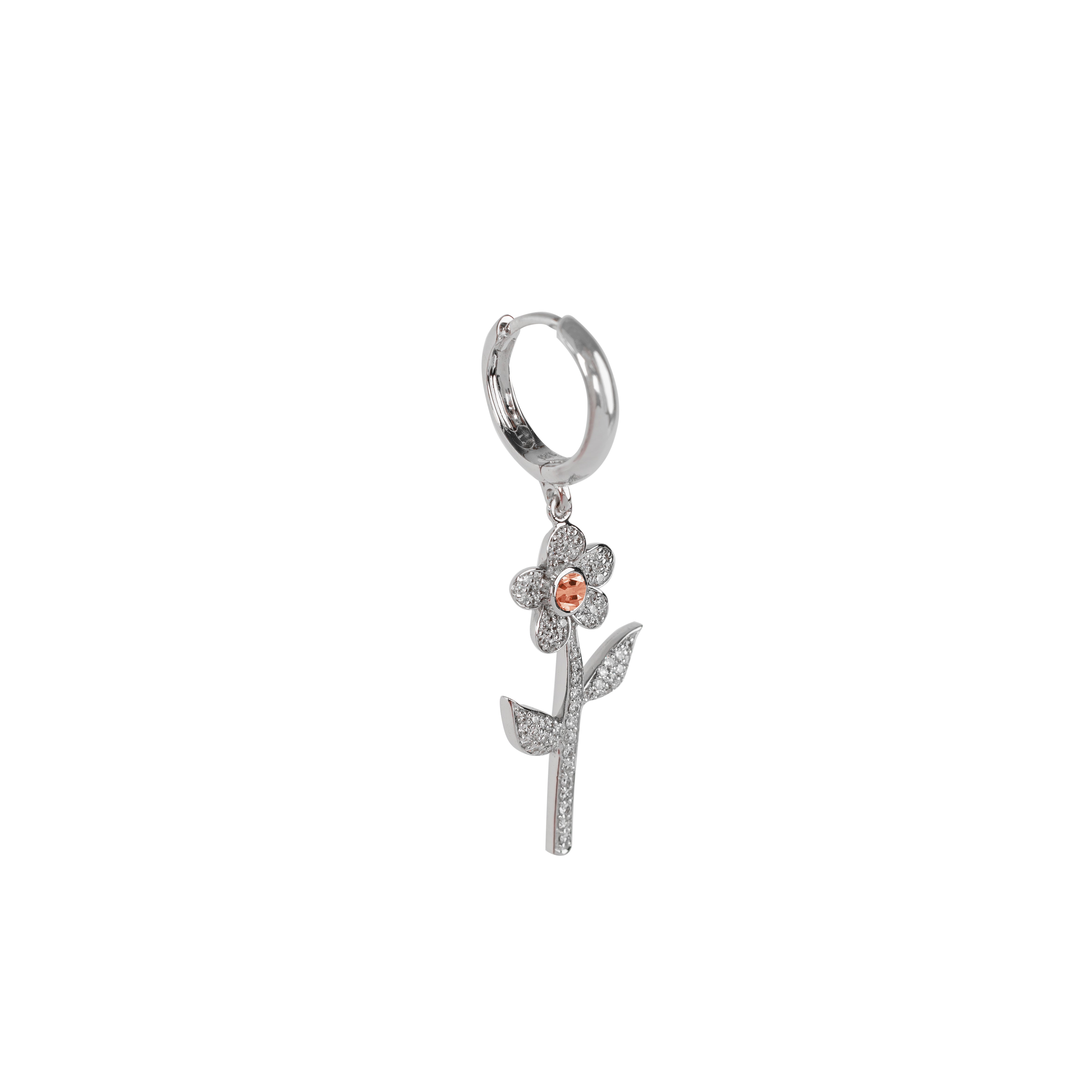 Single Diamond Flower Earring in White Gold