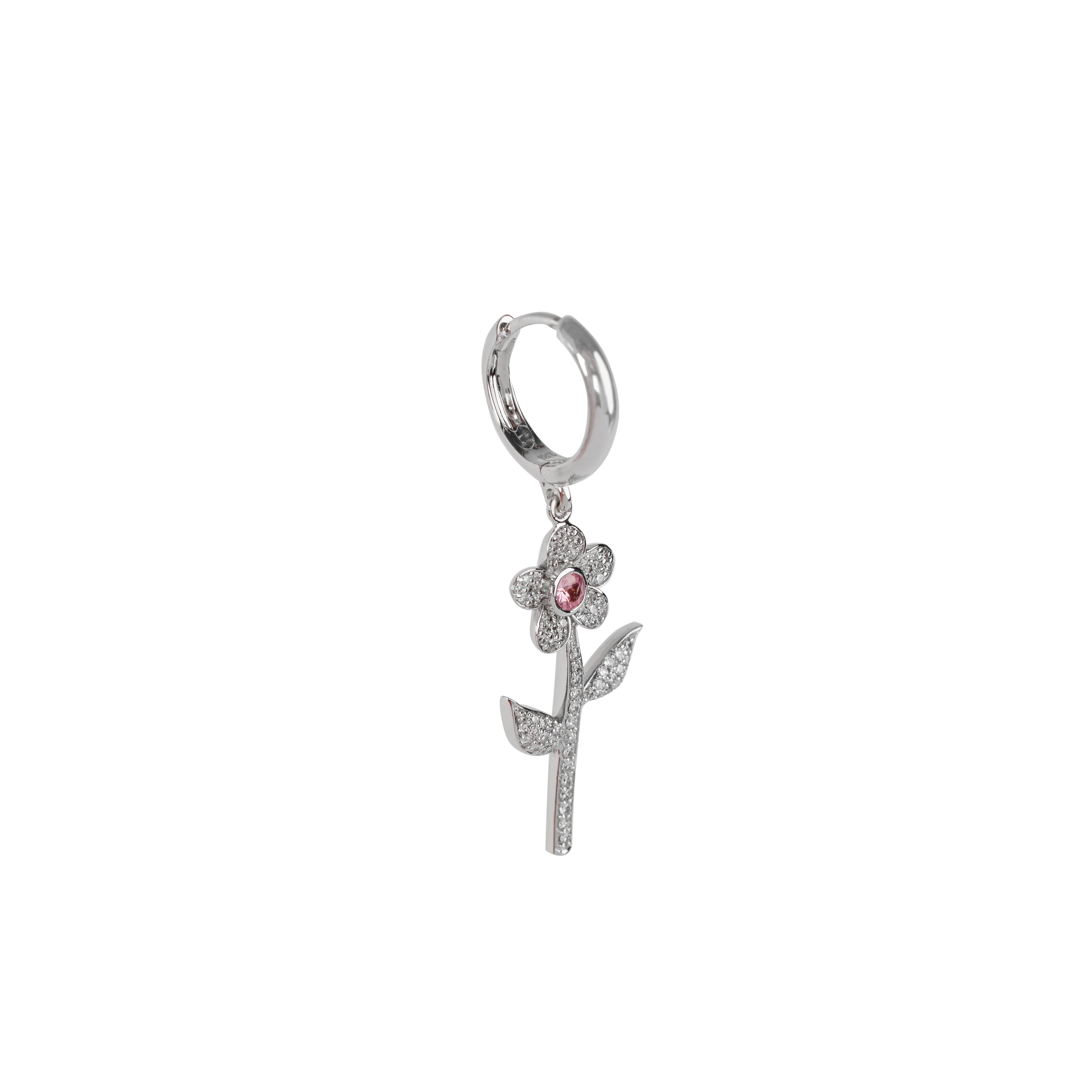 Single Diamond Flower Earring in White Gold