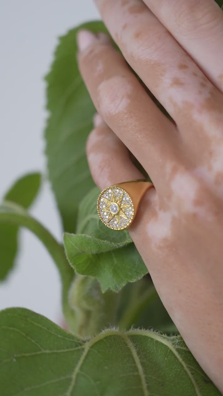 Diamond Star of Ishtar Signet Ring in 18K yellow gold with diamonds – product video